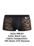 MaleBasics Men's Underwear MBL84 Classic Pouch Trunks Color Black Lace