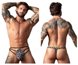 Male Power Men's Underwear 419-303 Gridlocked Thong Straps-Rings Color Printed