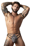 Male Power Men's Underwear 419-303 Gridlocked Thong Straps-Rings Color Printed