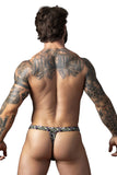 Male Power Men's Underwear 419-303 Gridlocked Thong Straps-Rings Color Printed