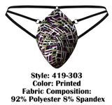Male Power Men's Underwear 419-303 Gridlocked Thong Straps-Rings Color Printed