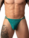 Male Power Men's Underwear 456-305 Ripple Micro V-String Thong Color Teal